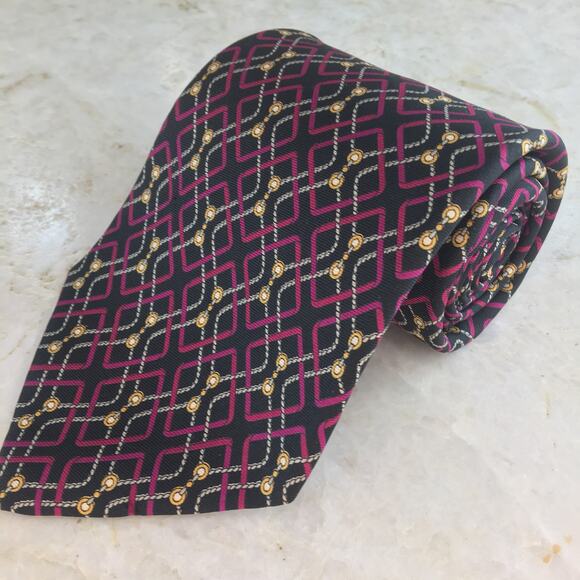HENRY GRETHEL BLACK BURGUNDY GOLD WHITE ALL SILK TIE0 - Picture 9 of 11